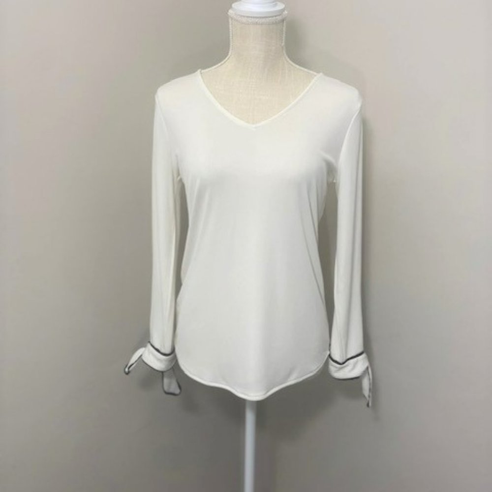 Ann Taylor "Tie Cuff" Cream Blouse Size XS
